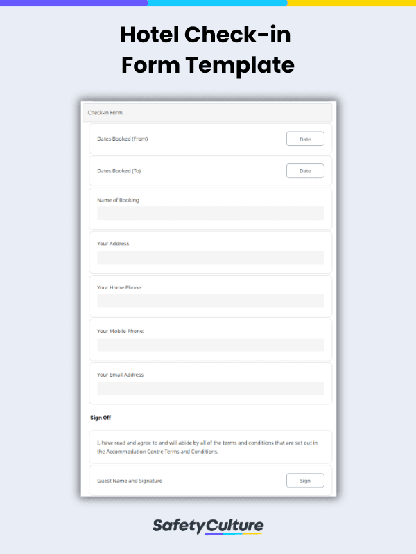 hotel check-in form template