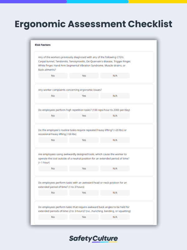 Free Ergonomic Assessment Checklists Pdf Safetyculture 8282