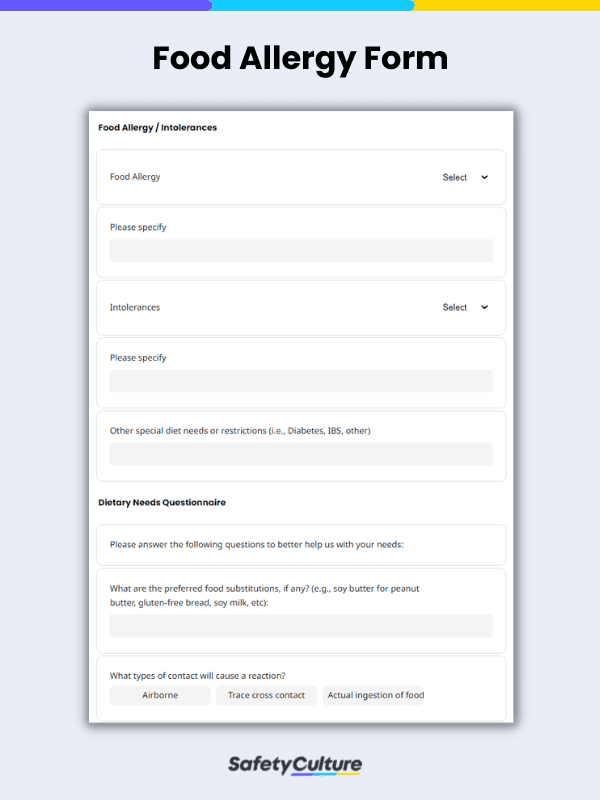 Free Food Allergy Form | PDF | SafetyCulture