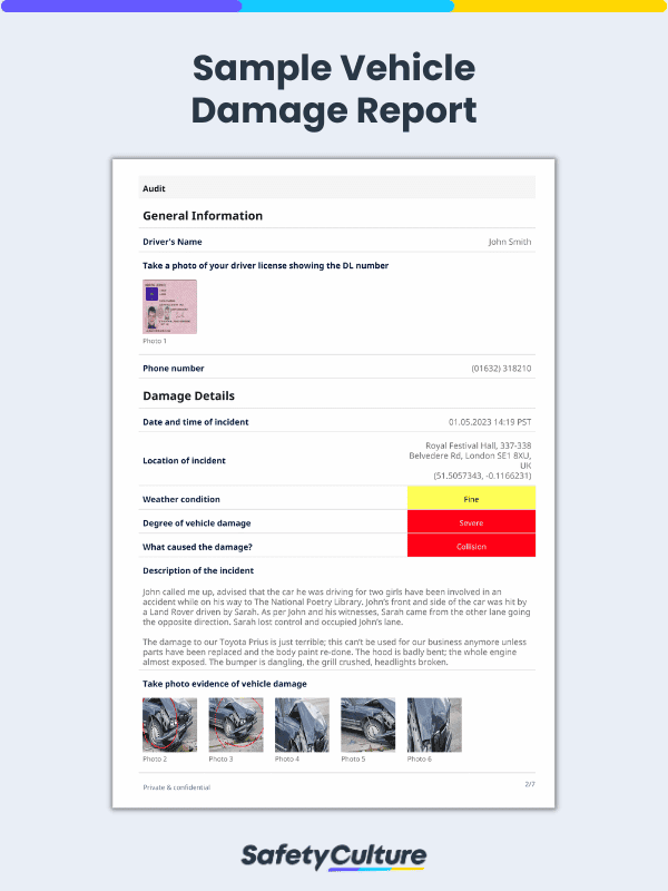 Sample Vehicle Damage Report