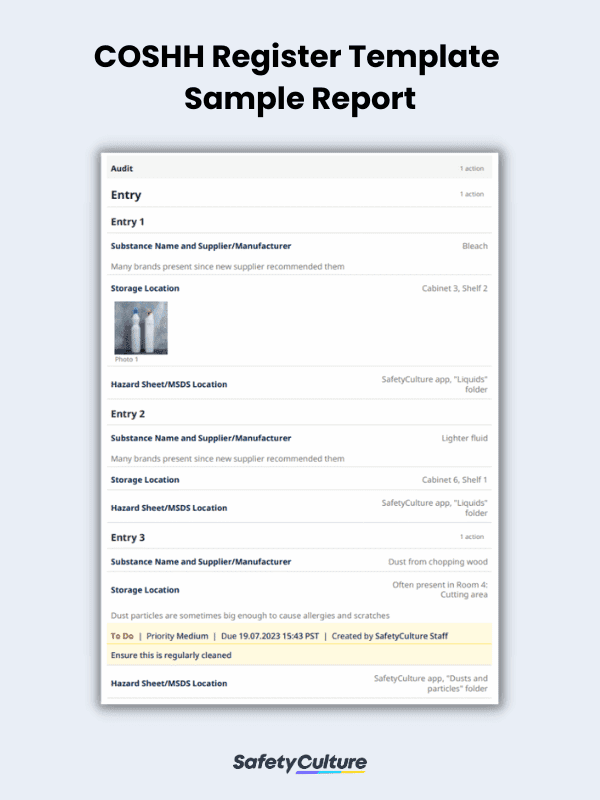 COSHH Register Template Sample Report