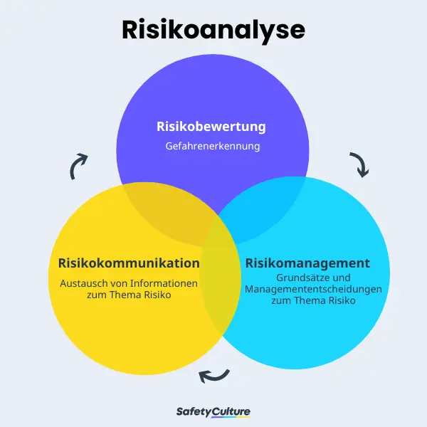 Der Rahmen für die Risikoanalyse umfasst Risikobewertung, Risikomanagement und Risikokommunikation