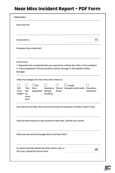 Near miss incident pdf report form