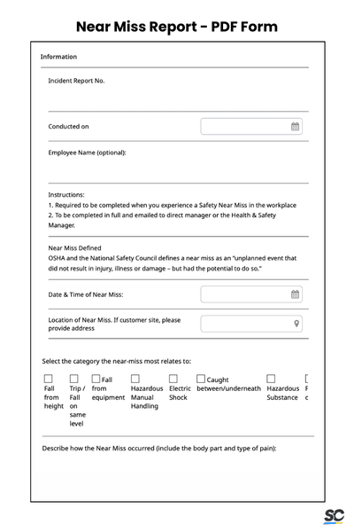 Near Miss Report PDF form