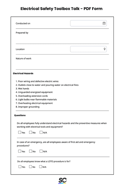 Electrical Safety Toolbox Talk - PDF Form