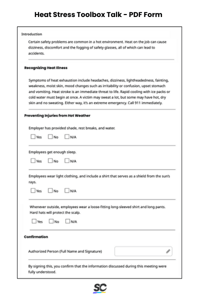 Heat Stress Toolbox Talk - PDF Form