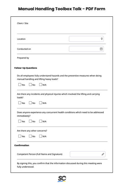Manual Handling Toolbox Talk - PDF Form