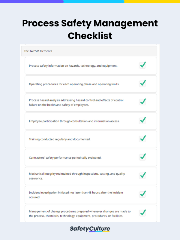 Sample process safety management checklist