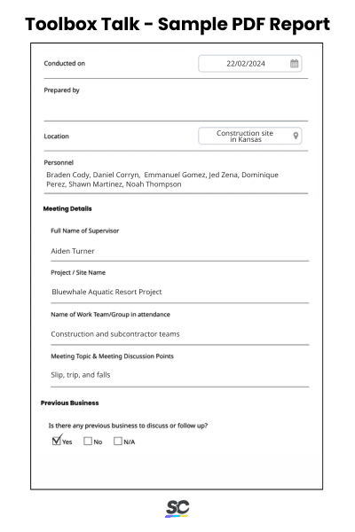 Toolbox Talk - Sample PDF Report