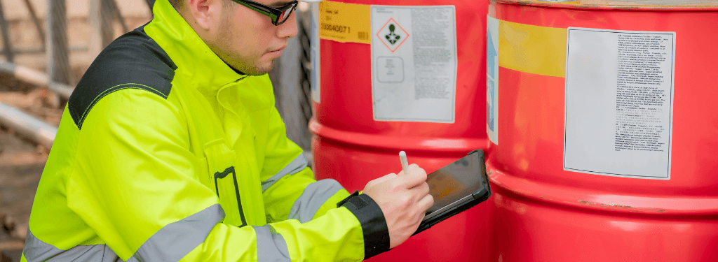 A chemical safety officer uses a chemical risk assessment software.