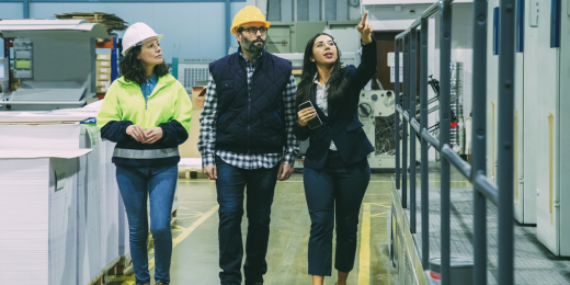 Workers roaming around workplace following the safety walk