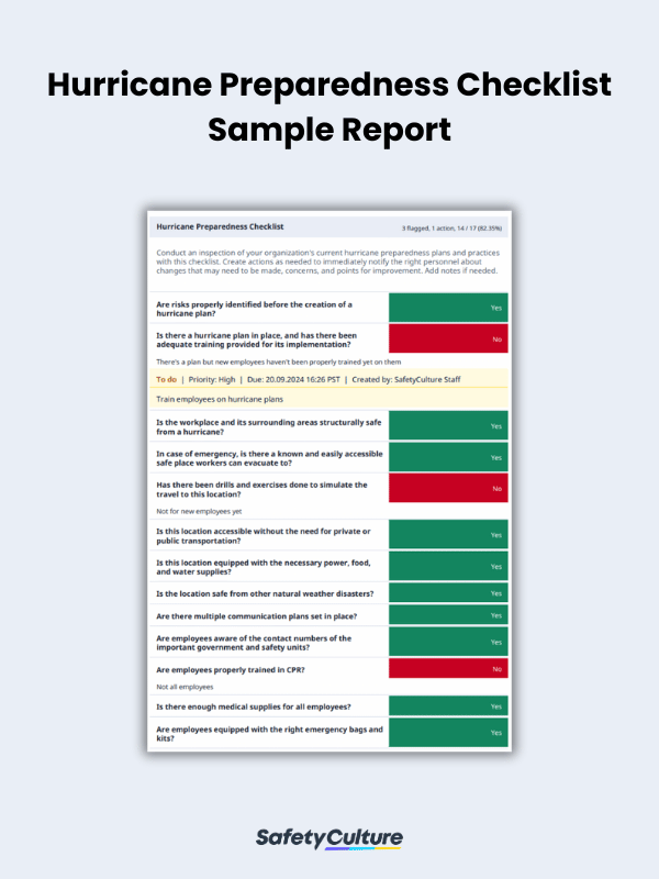 Hurricane Preparedness Checklist Sample Report | SafetyCulture