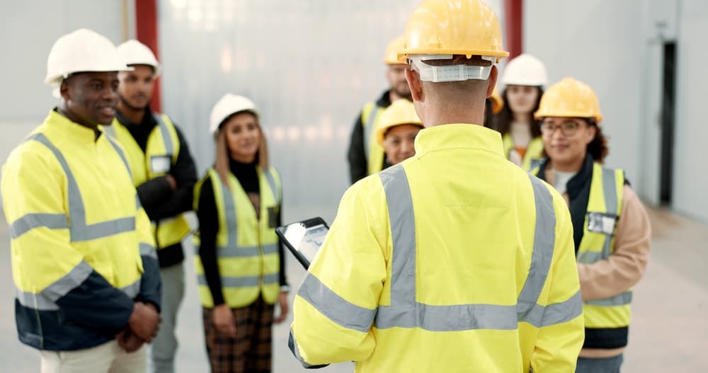 A safety officer ensuring workplace safety using workplace injury prevention software.