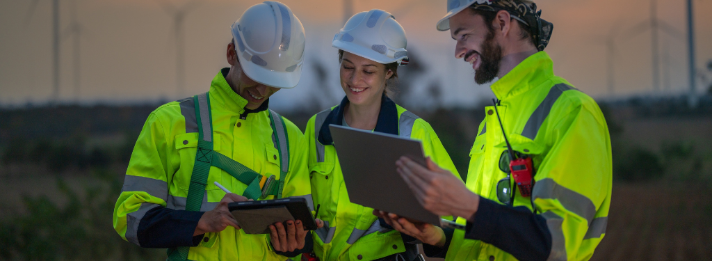 A group of inspectors is using environmental compliance software