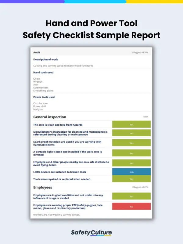 Hand and Power Tool Safety Checklist Sample Report