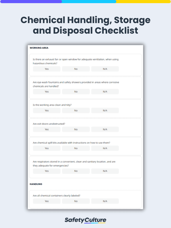 Chemical Handling, Storage, and Disposal Checklist