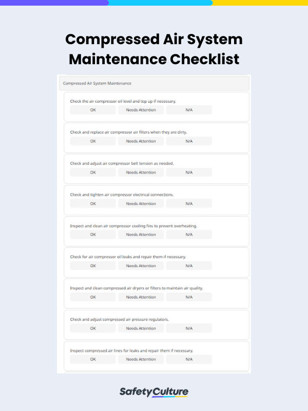 compressed air system maintenance checklist