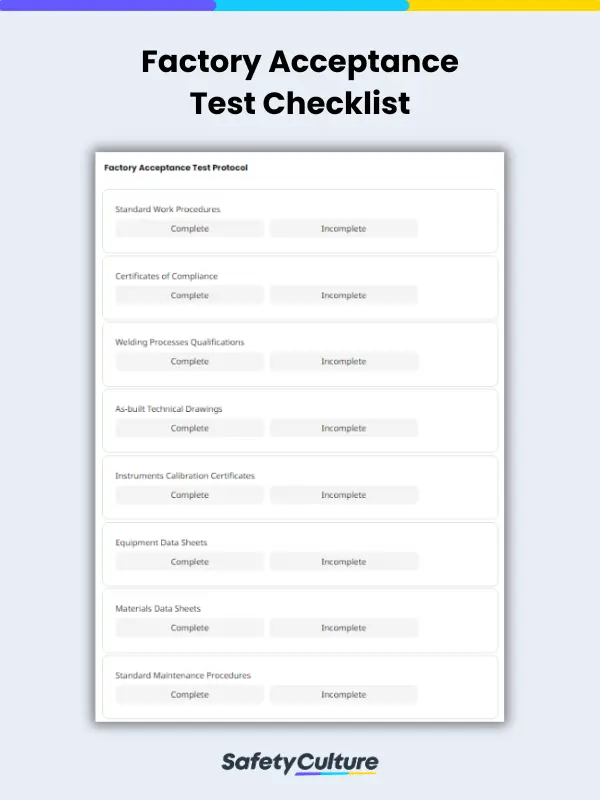 Factory Acceptance Test Checklist