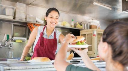 food truck cook serving customers|food truck lady serves food to customers||Mobile-Ready Food Truck Inspection Checklists