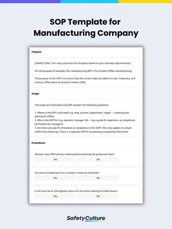 SOP template for manufacturing company