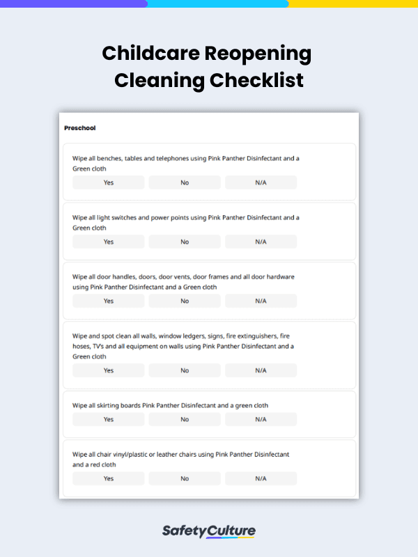 daycare cleaning checklist template
