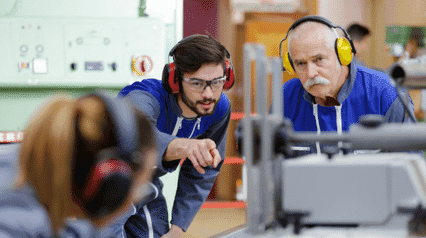 workers wearing ear protection against occupational noise