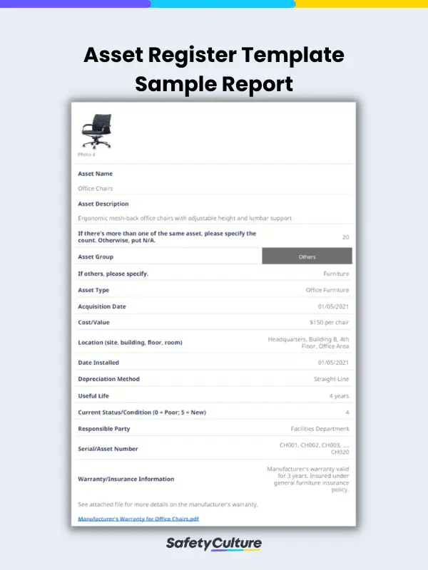 Asset Register Template Sample Report