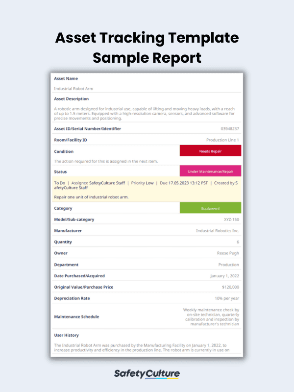 Asset Tracking Template Sample Report