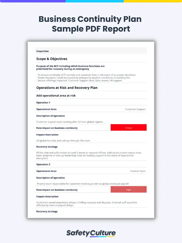 Business Continuity Plan Sample PDF Report