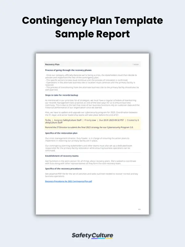 Contingency Plan Template Sample Report