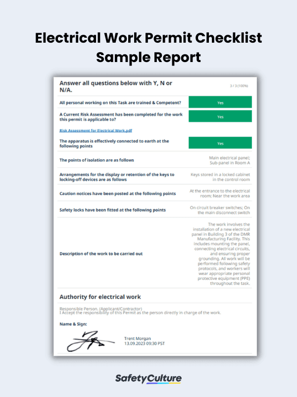 Electrical Work Permit Checklist Sample Report