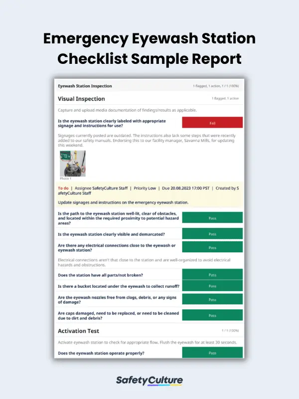 Emergency Eye Wash Station Checklist Sample Report