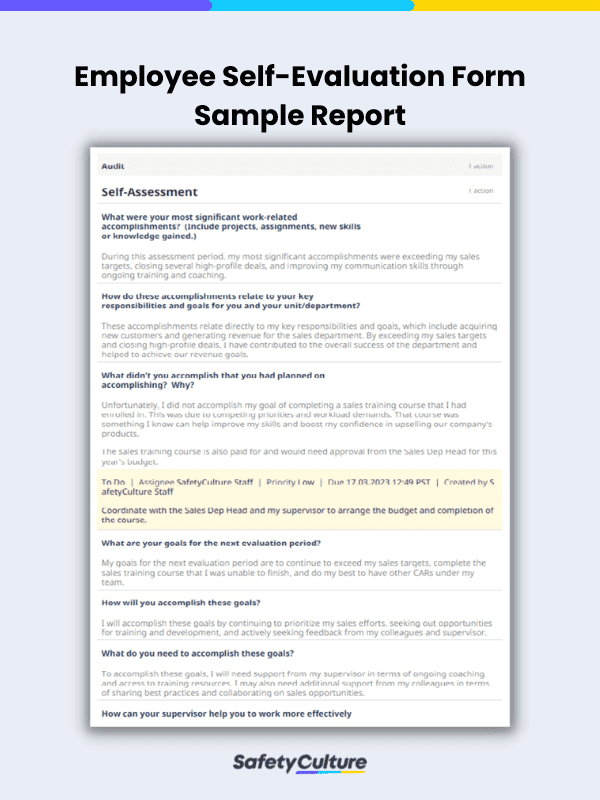 Employee Self-Evaluation Form Sample Report
