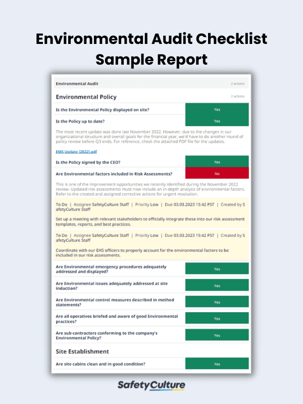 Environmental Audit Checklist Sample Report