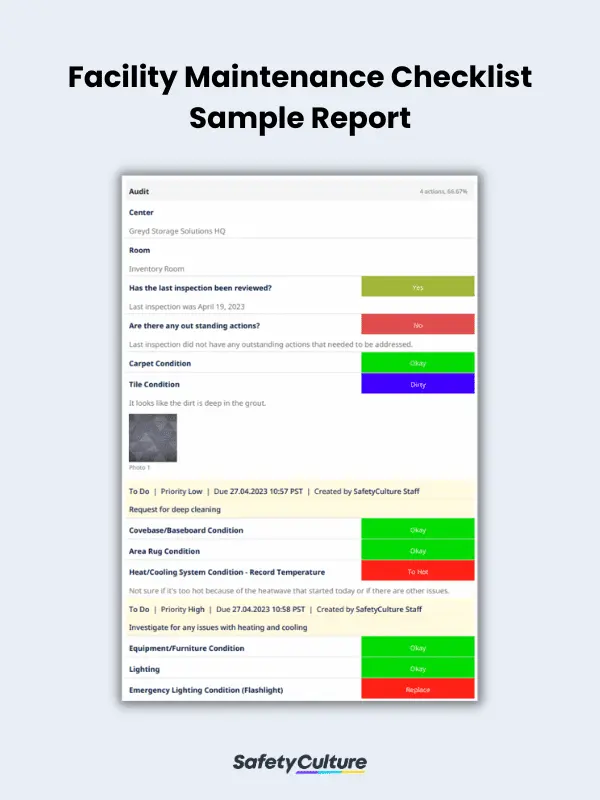 Facility Maintenance Checklist Sample Report