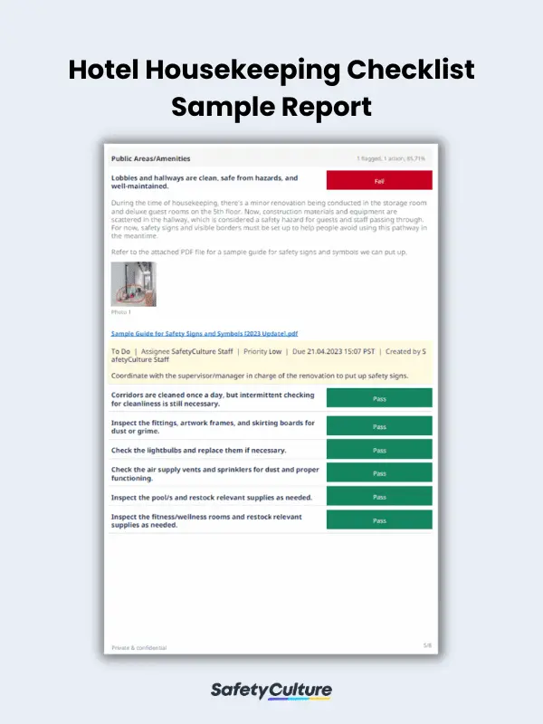 Hotel Housekeeping Checklist Sample Report