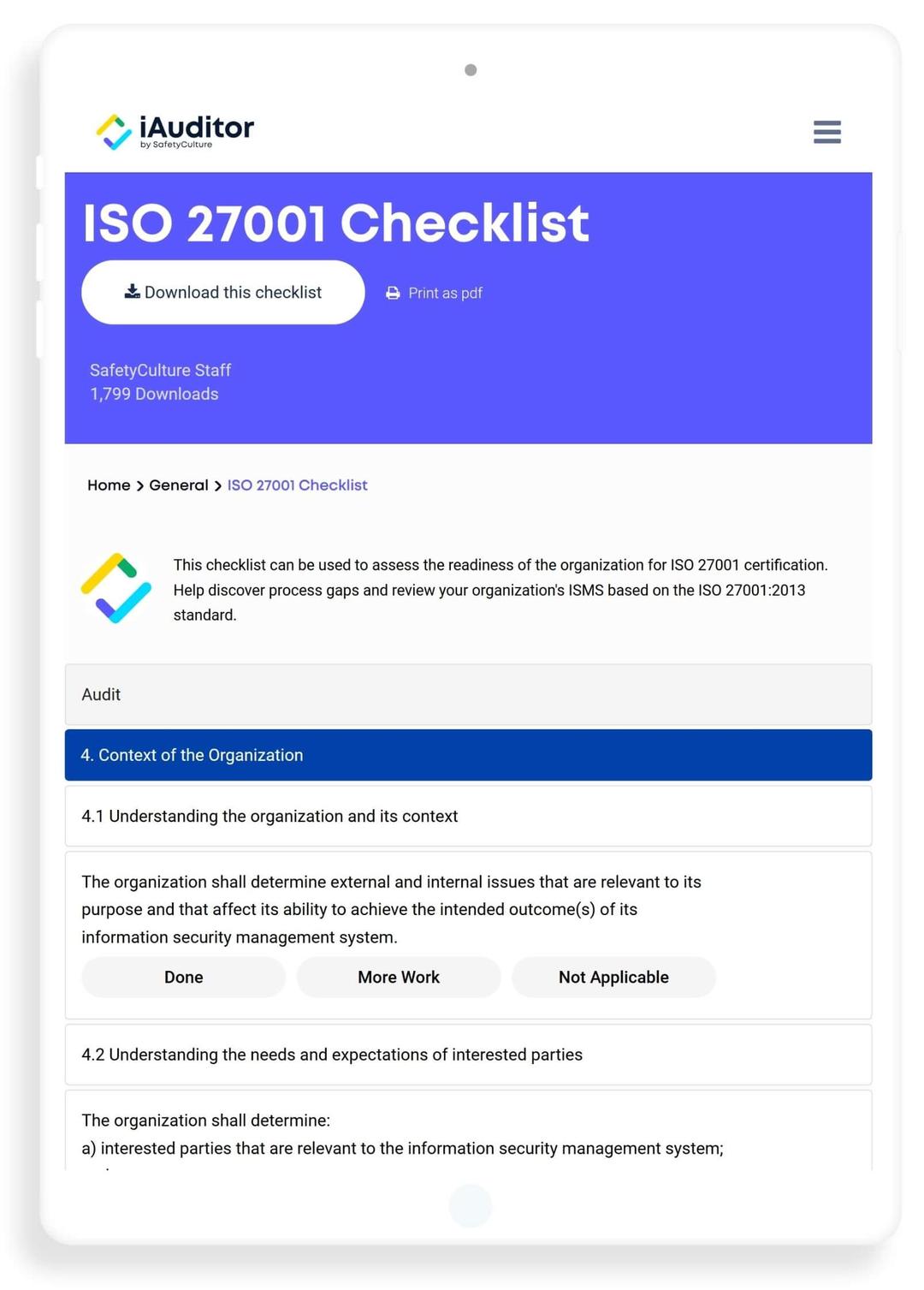 Liste de contrôle ISO 27001