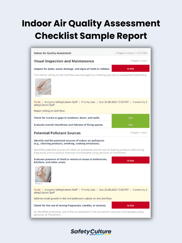 Indoor Air Quality Assessment Checklist Sample Report