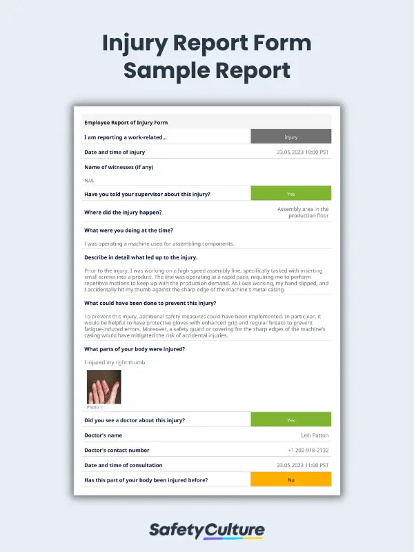 Injury Report Form Sample Report