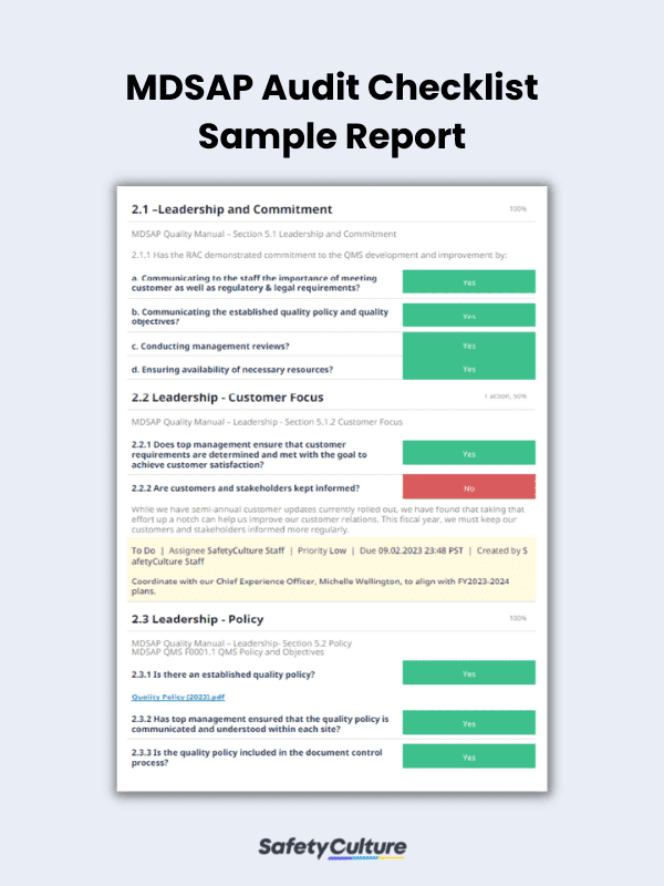 MDSAP Audit Checklist Sample Report
