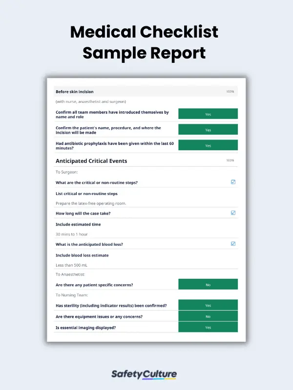 Medical Checklist Sample Report
