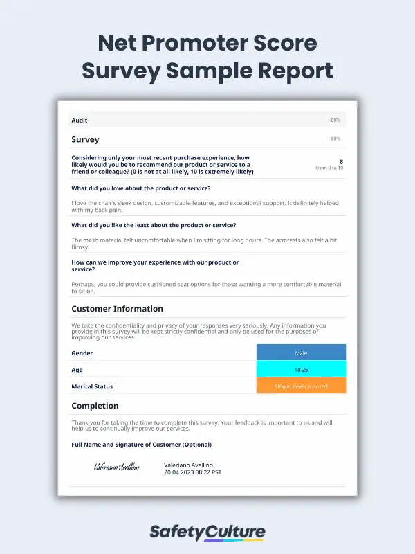 Net Promoter Score Survey Sample Report