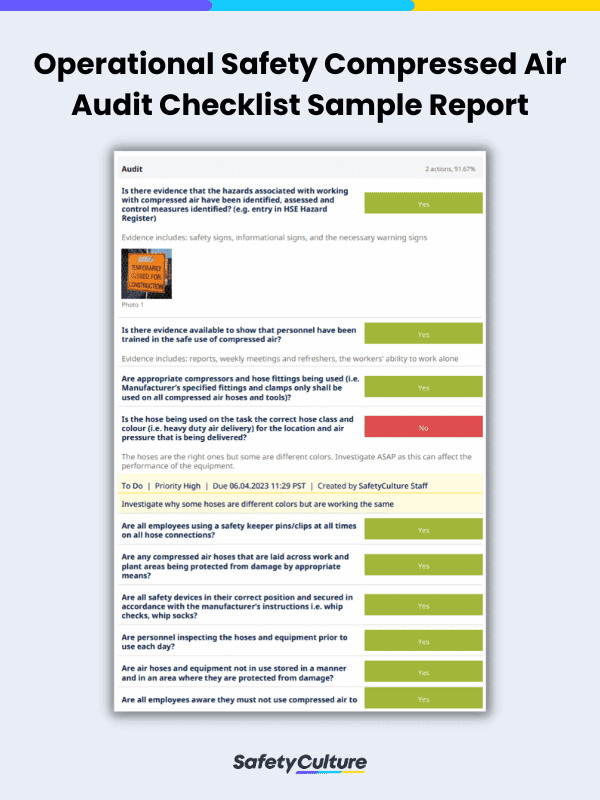 Operational Safety Compressed Air Audit Checklist Sample Report | SafetyCulture