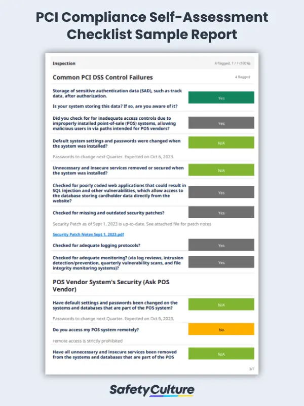 PCI Compliance Self-Assessment Checklist Sample Report | SafetyCulture