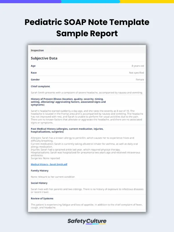 Pediatric SOAP Note Template Sample Report