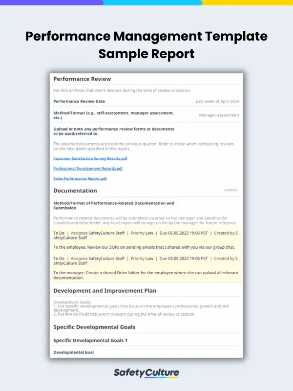 Performance Management Template Sample Report