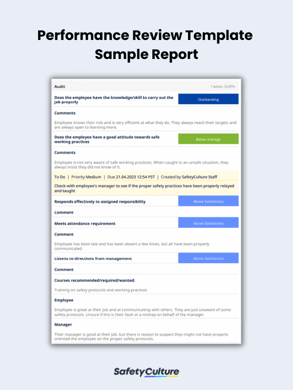 Performance Review Template Sample Report