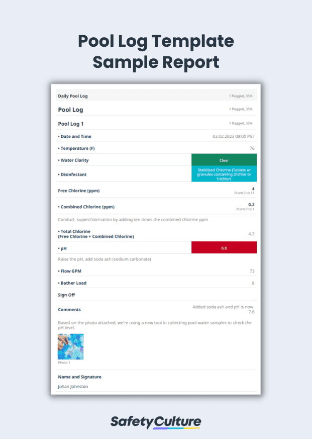 Pool Log Template Sample Report
