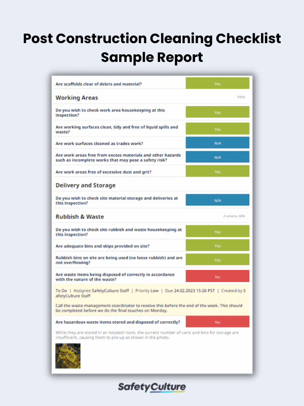 Post Construction Cleaning Checklist Sample Report