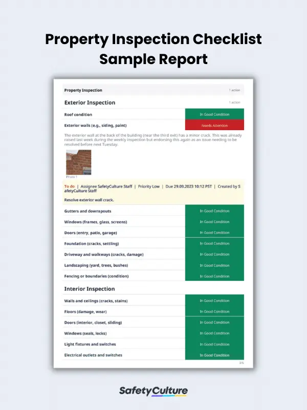 Property Inspection Checklist Sample Report